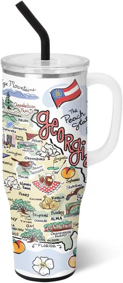 Swig Life 40oz Mega Mug, 40oz Tumbler with Handle and Straw, Extra Large Insulated Tumblers, Cup Holder Friendly Travel Mug (Georgia)