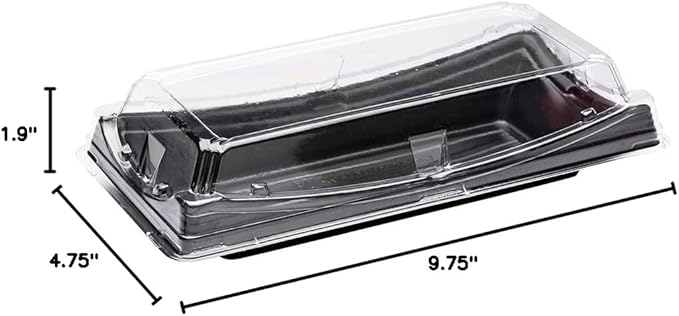 Restaurantware Roku 9.75 x 4.75 Inch Sushi Trays 100 Disposable Sushi Containers With Lids - Long Take Out Containers For Appetizers Entrees or Desserts Black Plastic To Go Containers