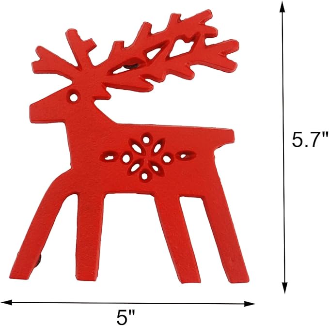 Tinsow Christmas Cast Iron Trivet for Hot Dishes Pot Holder for Kitchen Or Dinning Table Red Cup Mug Coasters coTrivet with Rubber Pegs Feet Red Elk Snowflake (Elk)