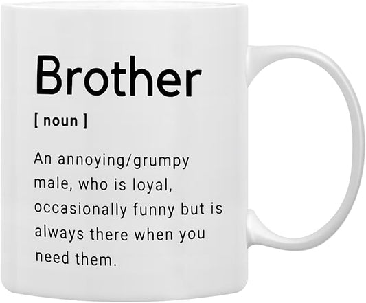 QASHWEY Gifts for Brother Coffee Mug, Big Little Brother Gift, BrotherBirthday Gifts from Sister, Thank You Gift for BrotherCoffee Cups Ceramic 11oz, BrotherDefinition Tea Cup