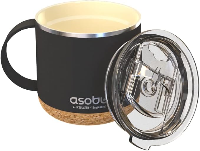 asobu Ultimate Ceramic Travel Mug, 16oz Insulated Stainless Steel Coffee Cup with Handle & Splash-Resistant Lid, Ceramic Lined for Pure Taste, BPA-Free, Double-Wall Vacuum with Built-In Coaster