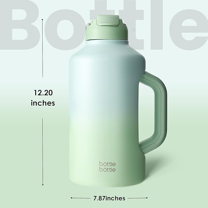 BOTTLE BOTTLE Insulated Water Bottle 64 oz with Straw and Dual-use Lid Stainless Steel Water Bottle with Handle Vacuum Insulated Jug for Workout and Sports green gradient