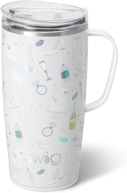 Swig Life 22oz Travel Mug, Insulated Tumbler with Handle and Lid, Cup Holder Friendly, Dishwasher Safe, Stainless Steel, Travel Coffee Cup, Insulated Mug with Lid (Bride to Be)