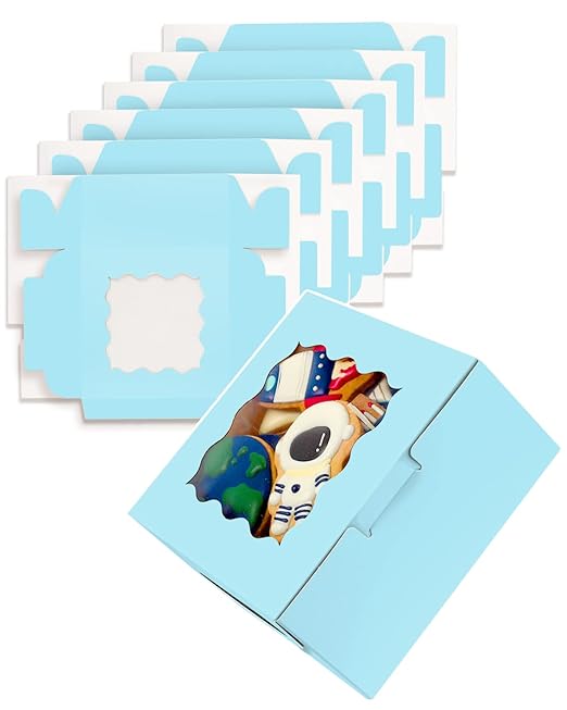 qiqee Light Blue Cookie Boxes with Window 36packs 6x6x3 Light Blue Bakery Box Pastry Box for Wedding Favor Birthday ＆ Party