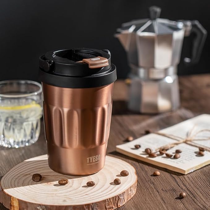 TYESO Stainless Steel Portable Tumbler with Flip Lid,Travel Mug with Concealed Carry Handle, Leakproof Insulated Coffee Cup (BLUE, 13 OZ)