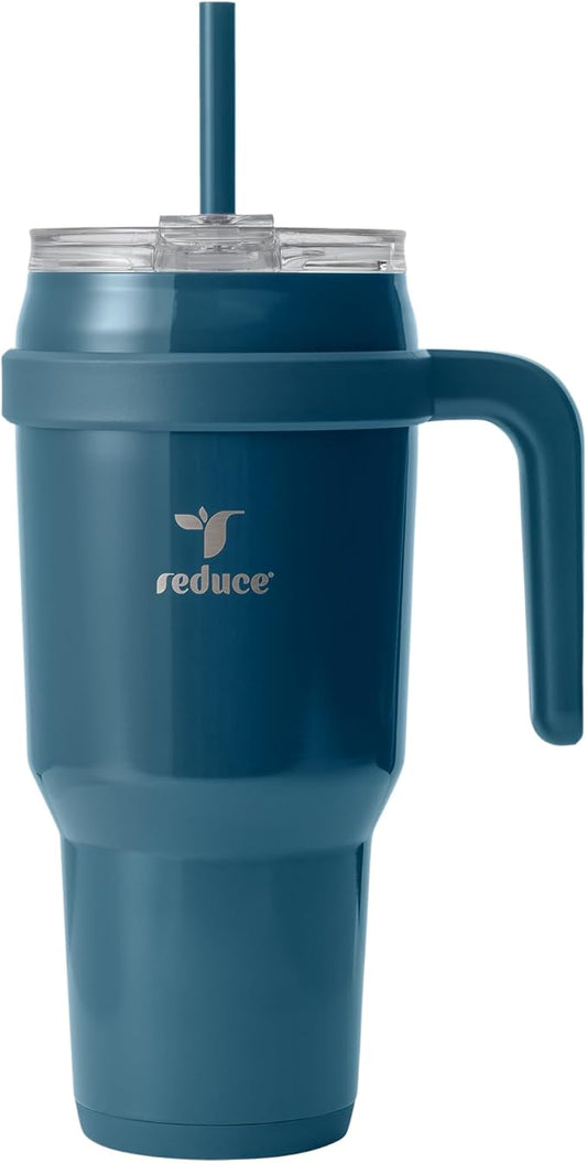 REDUCE 40 oz Stainless Steel Tumbler with Handle - Dual-Wall Vacuum Insulated Travel Mug, Sweat-Proof Lid & Reusable Straw - Keeps Drinks Cold for 24 Hrs, Fits Cupholders, Dishwasher Safe - Dark Web