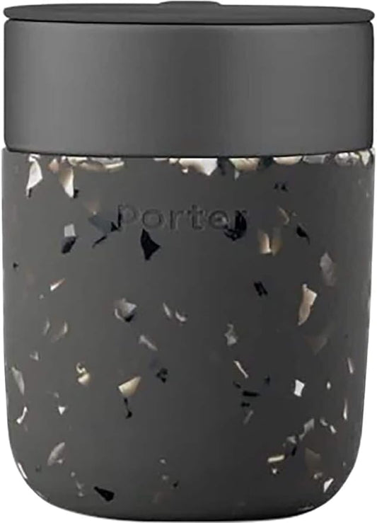 W&P Porter Ceramic Mug w/ Protective Silicone Sleeve, Terrazzo Charcoal 12 Ounces | On-the-Go | Reusable Cup for Coffee or Tea | Portable | Dishwasher Safe