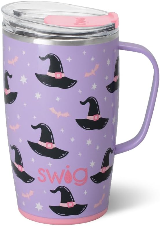 Swig Life 18oz Travel Mug, Halloween Insulated Tumbler with Handle and Lid, Travel Coffee Mug, Cup Holder Friendly, Stainless Steel 18 oz Tumbler, Reusable Insulated with Lid (Spellbound)