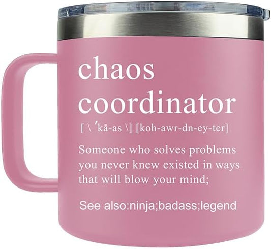 Chaos Coordinator Tumbler Cup, Christmas Gifts for Women,Unique Gift Idea for Employee,Nurse,Boss Lady,Teacher,Office,Gifts for Mom,Coworker,Birthday Gift,Thank You for Women,14 oz Pink Mug