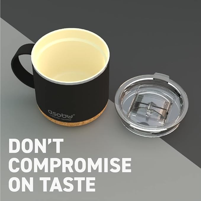 asobu Ultimate Ceramic Travel Mug, 16oz Insulated Stainless Steel Coffee Cup with Handle & Splash-Resistant Lid, Ceramic Lined for Pure Taste, BPA-Free, Double-Wall Vacuum with Built-In Coaster