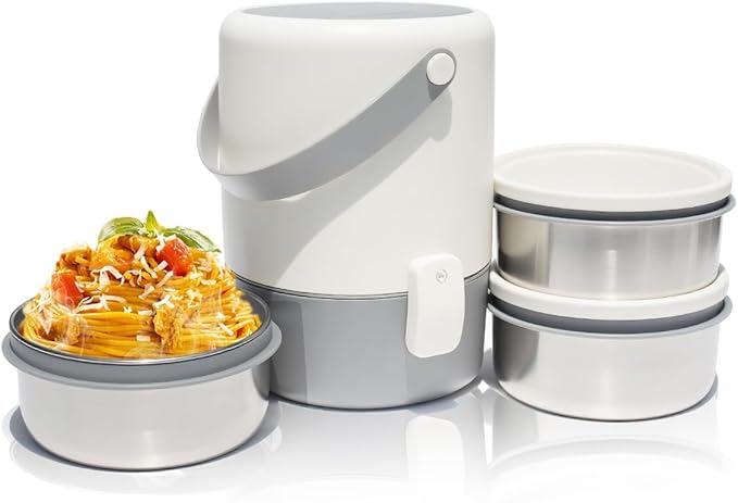 60.87oz Insulated Soup Container,Thermos Container For Hot Food,Contains 3 Tier Stainless Steel Leak Proof Stackable Thermal Food Jar,lunch box Containers For Office Picnic Travel Outdoors (White)