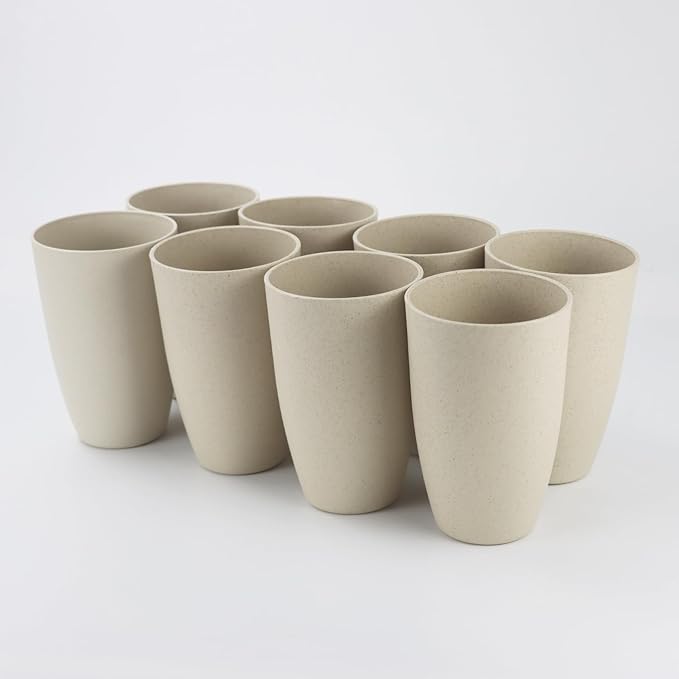 Homienly Cups for Kitchen Unbreakable Wheat Straw Cups 8 PCS Alternative to Plastic Cups Stackable Drinking Cup Reusable Dishwasher Safe Water Glasses with Beige Color (20 OZ)
