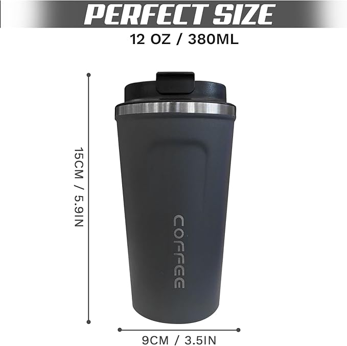 Travel coffee mugs leak-proof, reusable coffee cups with lids, stainless steel vacuum thermos coffee tumblers,thermal insulation cups for men and women hot & cold drinks(2nd-Blue, 12OZ)