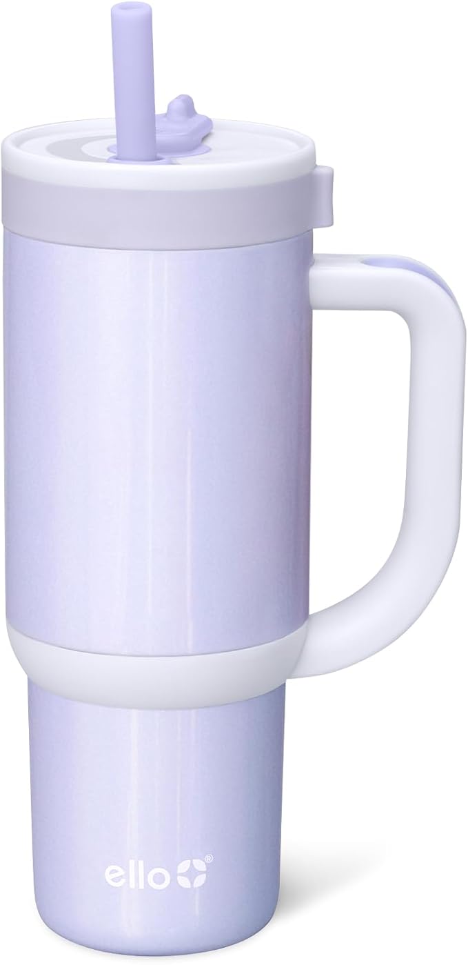 Ello Oasis 18oz Stainless Steel Kids Tumbler with Handle & Retracting Straw, 100% Leakproof, Double-Wall Vacuum Insulated, Kids Water Bottle for School, BPA Free, Dishwasher Safe, Purple Holographic