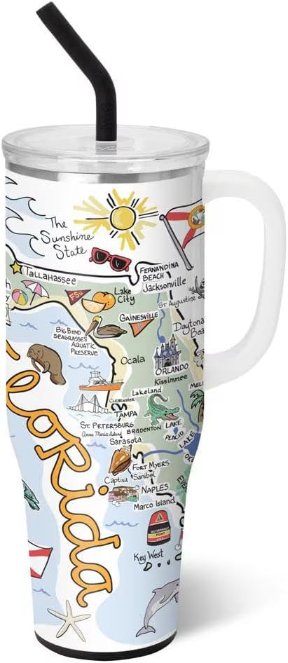 Swig Life 40oz Mega Mug, 40oz Tumbler with Handle and Straw, Extra Large Insulated Tumblers, Cup Holder Friendly Travel Mug (Florida)