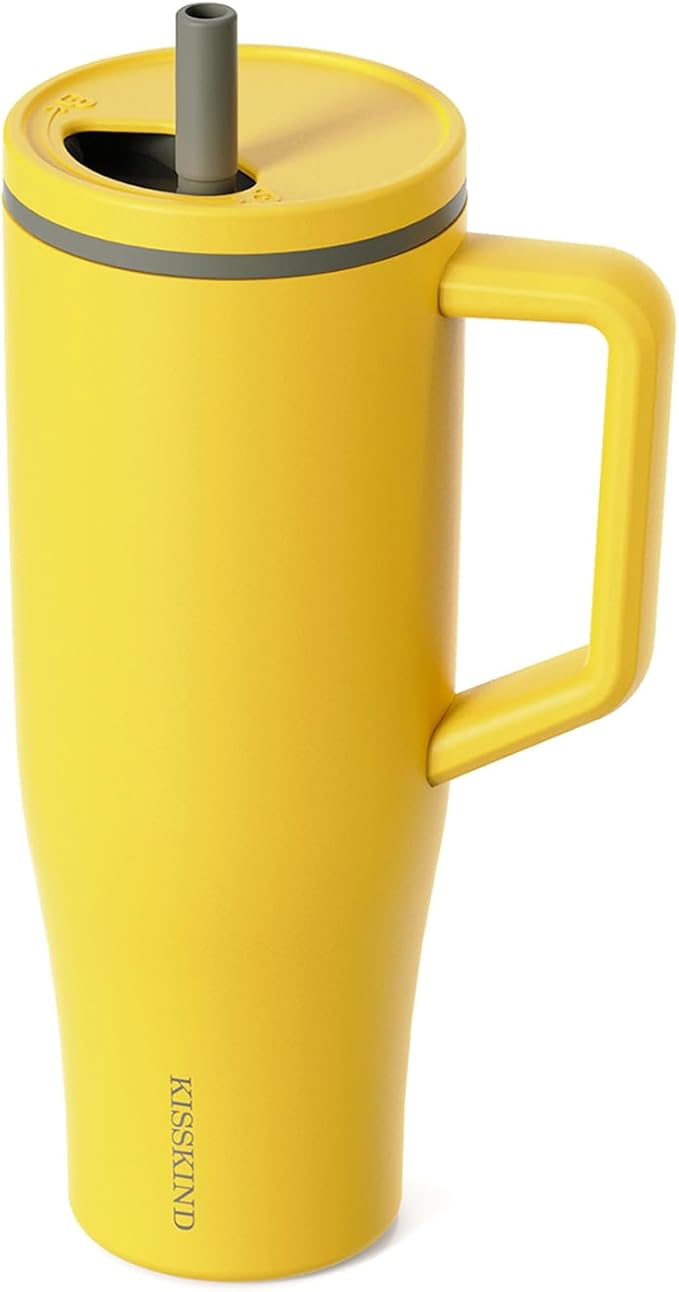 KISSKIND 40 oz Tumbler with Handle and Straw | Lumi Spin Hidden Straw 100% Leakproof Insulated Tumbler | Stainless Steel Water Bottle for Mom, Nurse, Teacher | Ginger