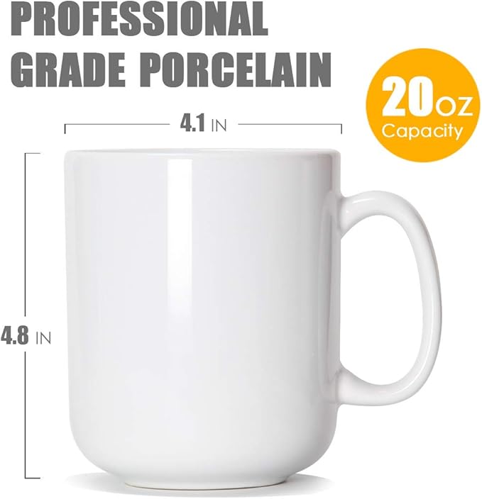 Smilatte 20 OZ Large Coffee Mug, M016 Plain Ceramic Boss Big Tea Cup with Handle for Dad Men, White