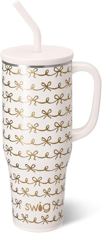 Swig Life 40oz Mega Mug, 40oz Tumbler with Handle and Straw, Extra Large Insulated Tumblers, Cup Holder Friendly Travel Mug (Pretty in Pearl)
