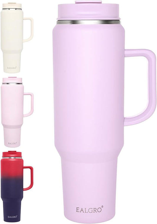 50 oz Tumbler with Handle, Insulated Tumblers with Lid and Straw, Large Metal Sports Water Bottle Jug, Thermal Stainless Steel Travel Coffee Mug Cup, Lavender