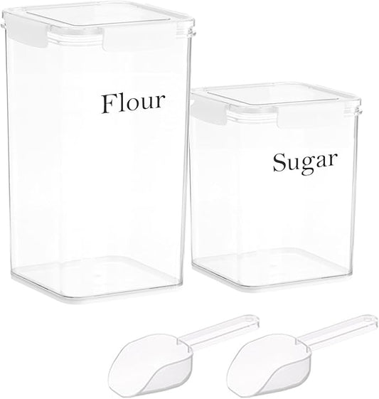 Set Of 2 Large Food Storage Jars 6L&4L - Airtight Containers with Lids,Flour Sugar Storage Containers with Free Spoon-Kitchen Canisters for Sugar,Flour,Coffee,Pantry Organization Bin Keeper