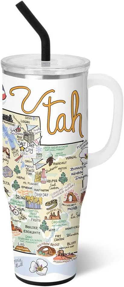 Swig Life 40oz Mega Mug, 40oz Tumbler with Handle and Straw, Extra Large Insulated Tumblers, Cup Holder Friendly Travel Mug (Utah)