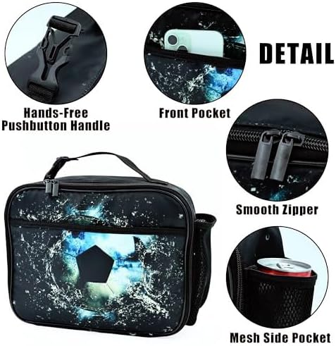 Soccer Lunch Bag Insulated Reusable Lunch Box Kids Girls Boys Cooler Thermal Tote Bag For Men Women School Work Picnic