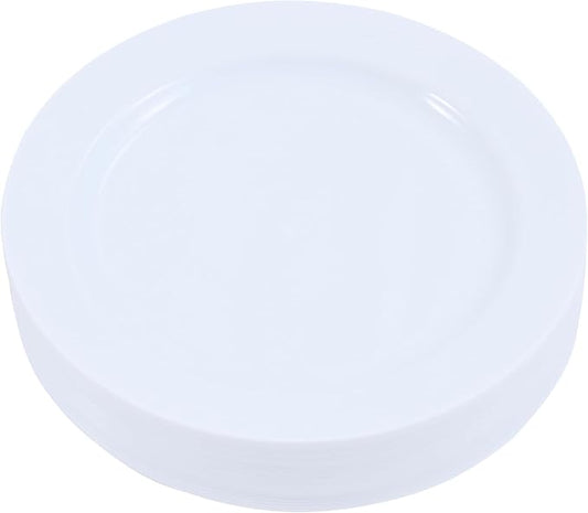120-Piece Salad Plastic Plates Set Premium 120 Salad Plates, Disposable Dinnerware for Party - White Plastic Wedding Plates Solid White