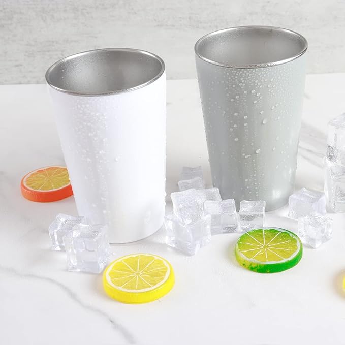 Drinking Cups 2PCS, Stainless Steel Coffee Cup 500 ml, Anti-Scald and Non-Slip Cup, Drinking Cup for Hot and Cold Drinks (White & Grey)