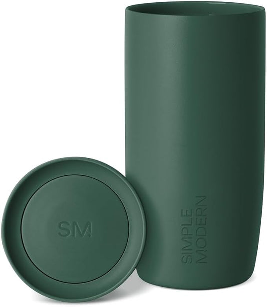 Simple Modern Travel Coffee Mug Tumbler with 360° Lid | Ceramic-Lined Insulated Stainless Steel Cold Brew Iced Coffee Cup Thermos | Gifts for Women Men Her Him | Voyager Signature | 16oz | Forest