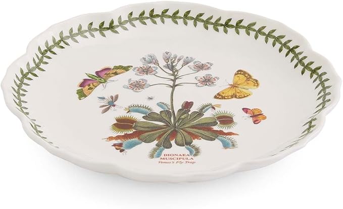 Portmeirion Botanic Garden Lotus Salad Plates, Set of 4 - Scalloped Rim, Butterflies Motif, 8.8" Floral Dinnerware Porcelain Dishes for Hosting, Entertainment