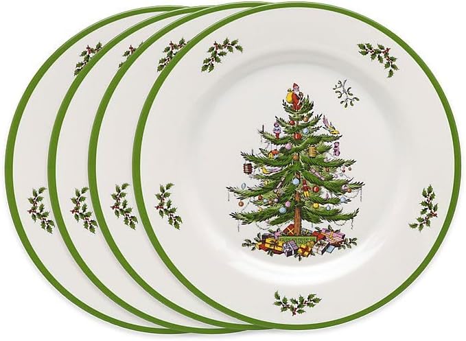 Spode Christmas Tree Melamine Dinner Plate (Set of 4) - 11 Inch Shatterproof Serving Plate for Holiday Meals, Holiday Party - Festive Tableware for Indoor & Outdoor Use, Dishwasher Safe Dinnerware
