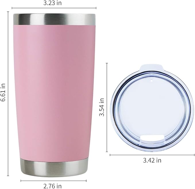 DOMICARE 20oz Stainless Steel Tumbler Bulk with Lid, Double Wall Vacuum Insulated Travel Mug, Powder Coated Coffee Cup, Pink, 8 Pack