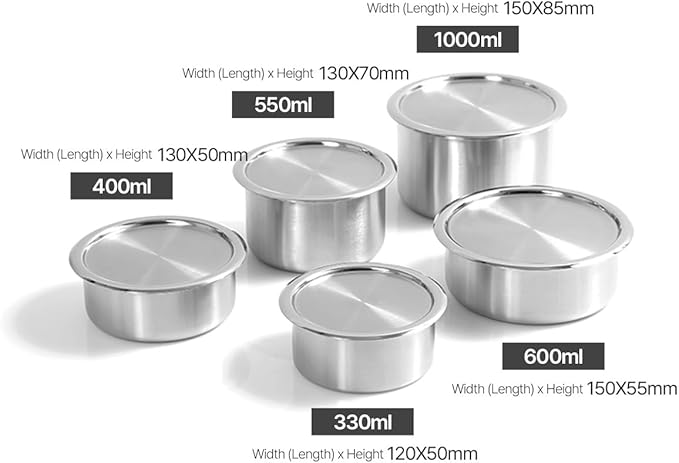 CaKE 5PCS Stainless Steel Food Storage Containers With Lids 5PCS Canister Set Kitchen Appliances Dishwasher Safe Premium South Korea