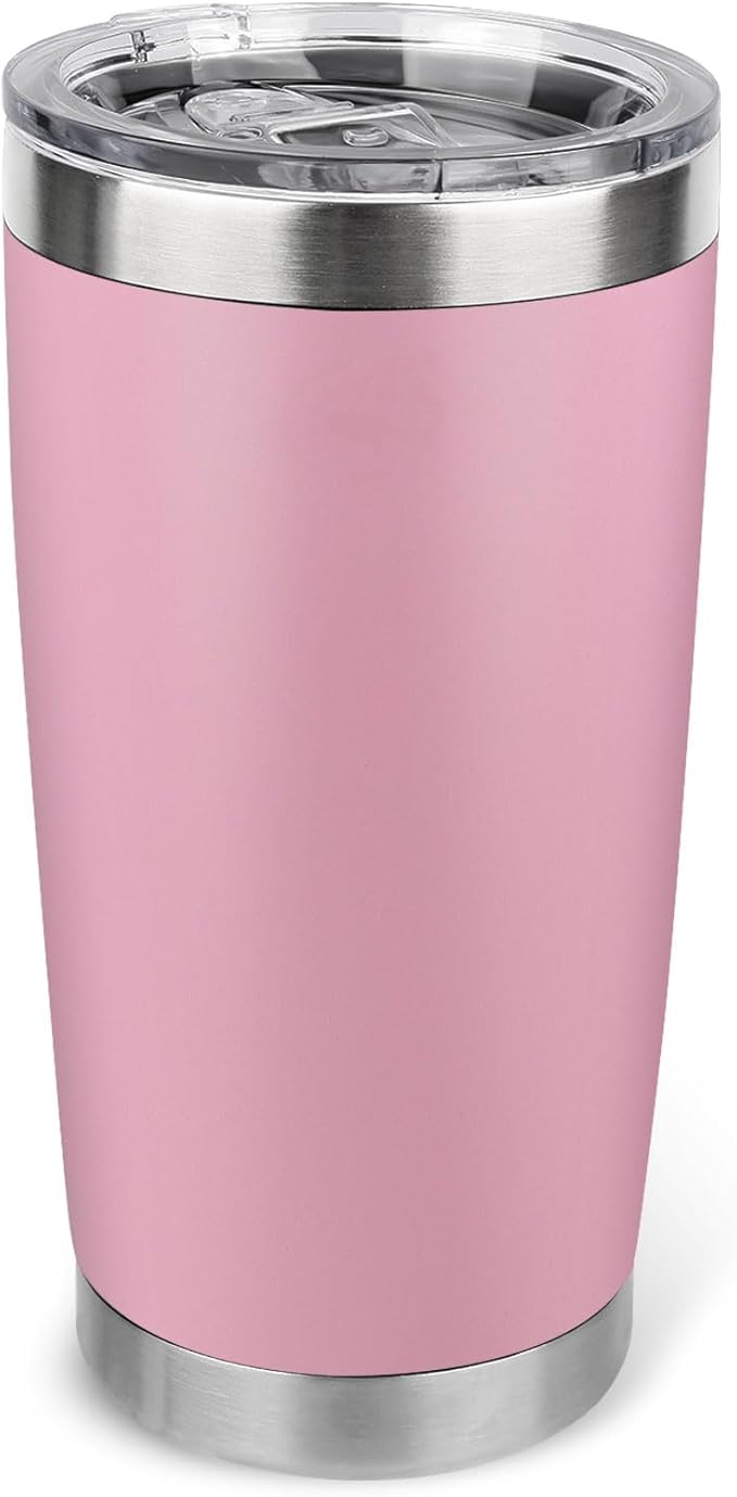 20oz Stainless Steel Tumbler with Lid, Travel Mug - Double Wall Vacuum Powder Coated Cup - Light Pink, 1 Pack