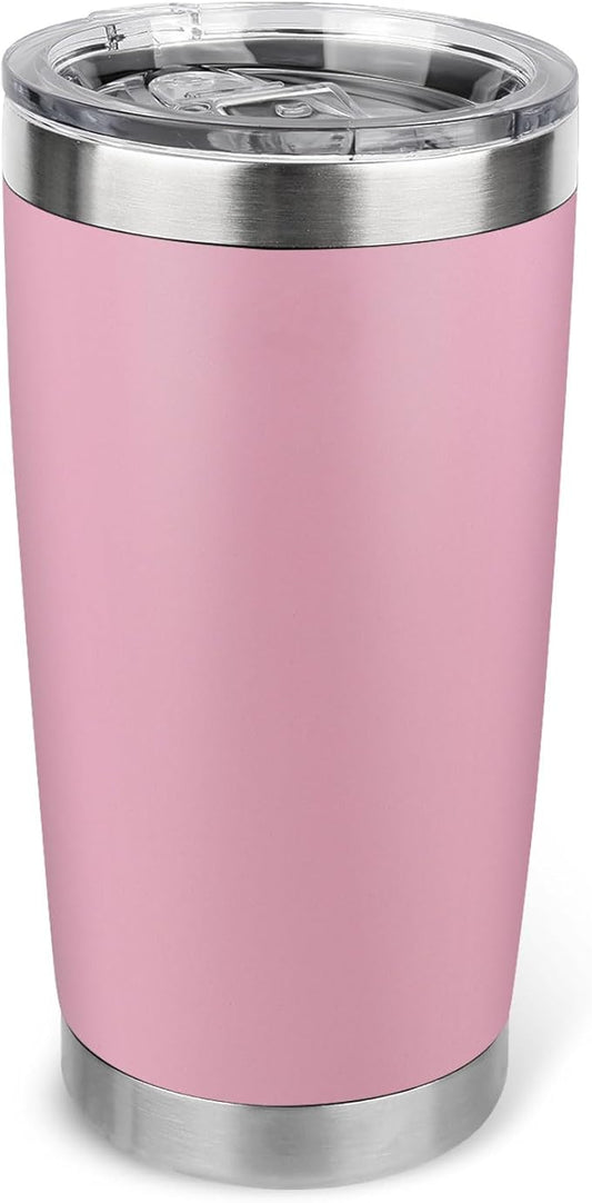 20oz Stainless Steel Tumbler with Lid, Travel Mug - Double Wall Vacuum Powder Coated Cup - Light Pink, 1 Pack