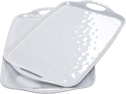 TP Serving Trays with Handles, 17 Inch Large Rectangular Melamine Serving Platter Set of 2, Pure White