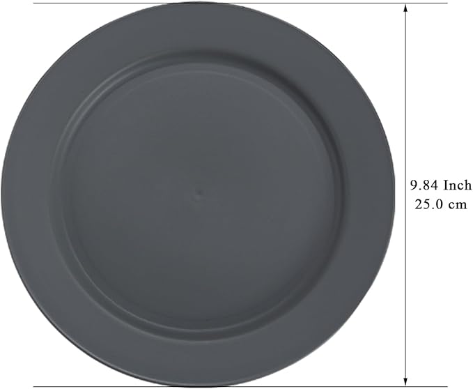 Berglander Plastic Plates Set of 8 Pieces 10", Gray Reusable Flat Dinner Plates, Salad Plates, Pasta Bowls, Dishes Set Easy to Carry for Home, Garden, Picnic, Camping, Outdoor