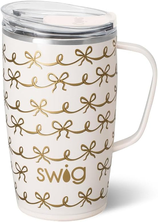 Swig Life 18oz Travel Mug, Insulated Tumbler with Handle and Lid, Travel Coffee Mug, Cup Holder Friendly, Stainless Steel 18 oz Tumbler, Reusable Insulated with Lid (Pretty in Pearl)