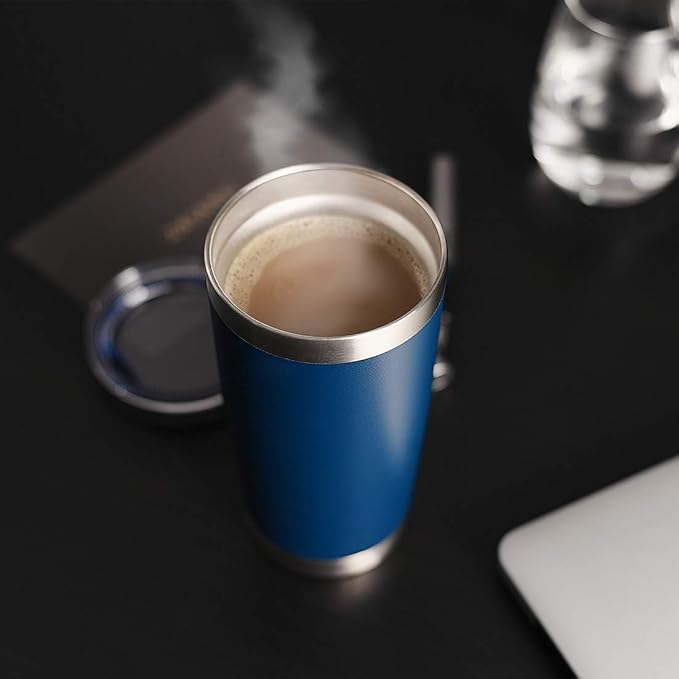 DOMICARE 20oz Stainless Steel Tumbler Bulk with Lid, Double Wall Vacuum Insulated Travel Mug, Powder Coated Coffee Cup, Dark Blue, 12 Pack