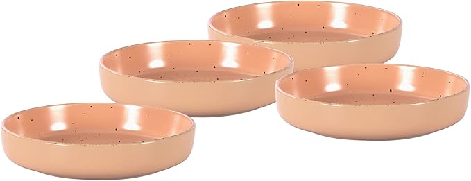 HomeVss, Nordic Shape Rising Rim Stoneware 20pc Dinnerware Set, Matte Rose with Speckle Finished Effect