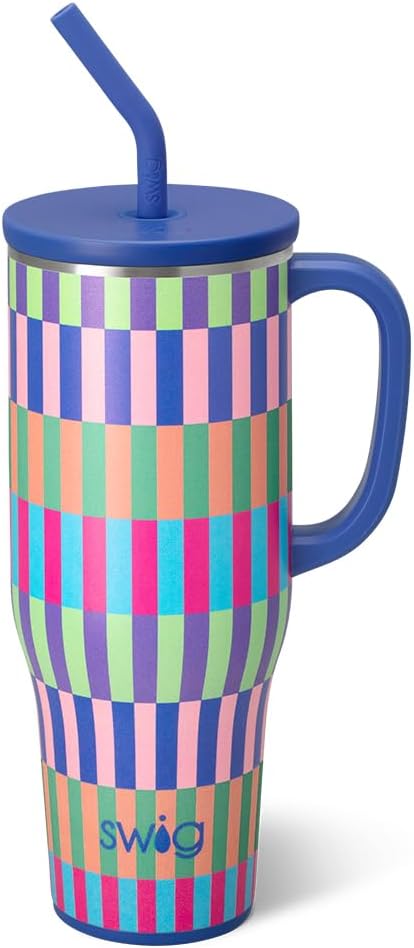 Swig Life 40oz Mega Mug, 40oz Tumbler with Handle and Straw, Extra Large Insulated Tumblers, Cup Holder Friendly Travel Mug (Brite Stripe)