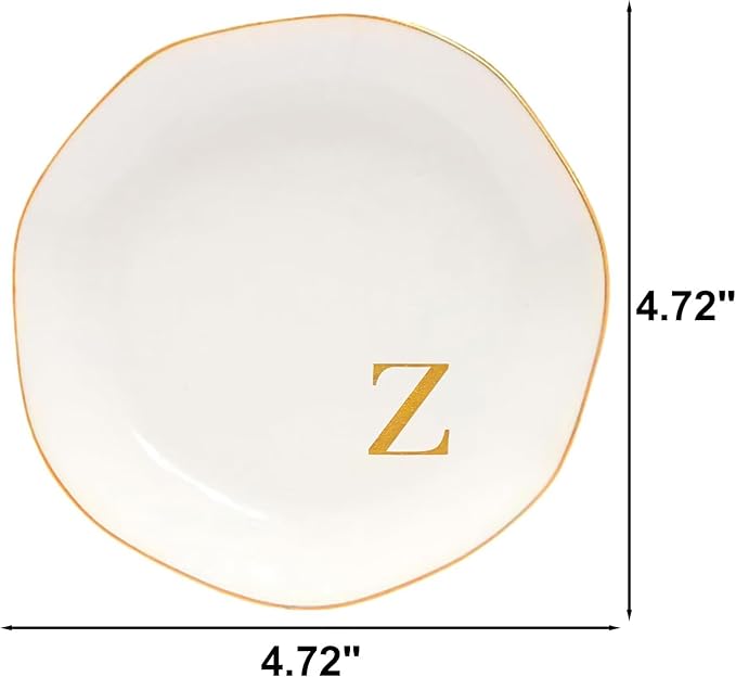 Ceramic Jewelry Tray Initial Ring Dish Personalized L-Monogrammed Engagement Wedding Gifts, for Birthday Mother's Day Christmas for Women, Ceramic White 4.75" (Z)
