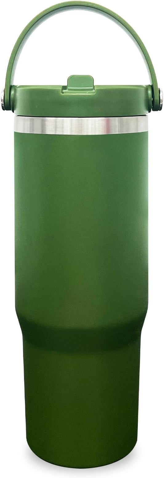 30 oz Tumbler with Handle, Double Wall Vacuum Insulated Tumblers with Flip Straw, Coffee Mug 30oz Powder Coated Cup for Hot and Cold Drinks(Army Green,1 pack)