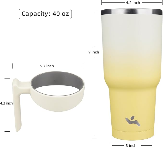 40 oz Tumbler with Handle and 2 Straw 2 Lid, Insulated Water Bottle Stainless Steel Vacuum Cup Reusable Travel Mug,Lemon