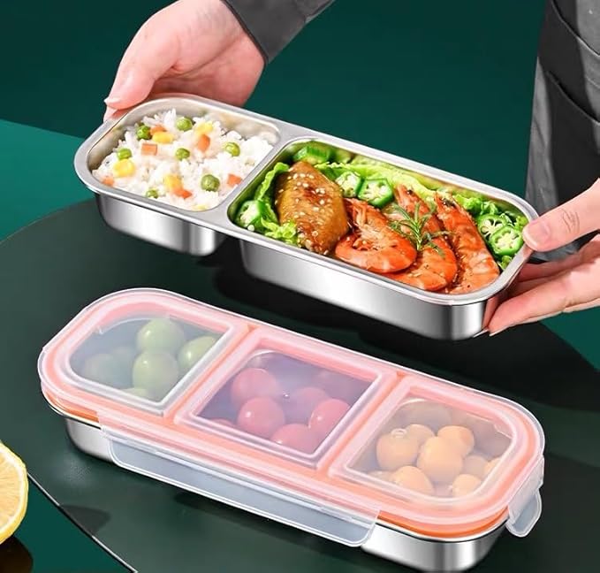 YINHAIJIE Stainless Steel Snack Containers, Double/2 Compartment Snack Containers with Lids for Kids Adults,Divided Food Storage Containers for School, Home, Travel