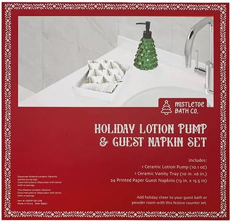 3-Piece Christmas Tree Tray Set, Festive Christmas Decor for Bathroom Holiday Entertaining, Decorative Napkin Holder- Green
