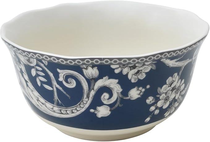 222 Fifth Adelaide 16-Piece Dark Blue Porcelain Dinnerware Set – Service for 4, Plate, Bowl & Mug Set, Bird & Floral Design, for Everyday Dining & Entertainment, Microwave & Dishwasher Safe