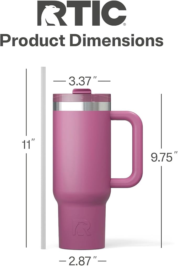 RTIC 30 oz Road Trip Tumbler Double-Walled Ceramic Lined InsulatedStainless Steel Portable Travel Coffee Mug Cup with Lid, Handle and Straw, Orchid