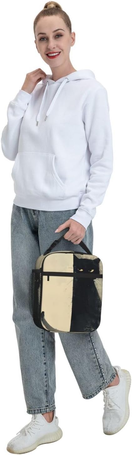 SUPLUCHOM Lunch Bag Cat Vintage Insulated Box Reusable with Side Pocket for Girl Boy Women Men Work School Picnic Hiking Daytrip Over 3 Years Old