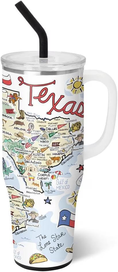 Swig Life 40oz Mega Mug, 40oz Tumbler with Handle and Straw, Extra Large Insulated Tumblers, Cup Holder Friendly Travel Mug (Texas)